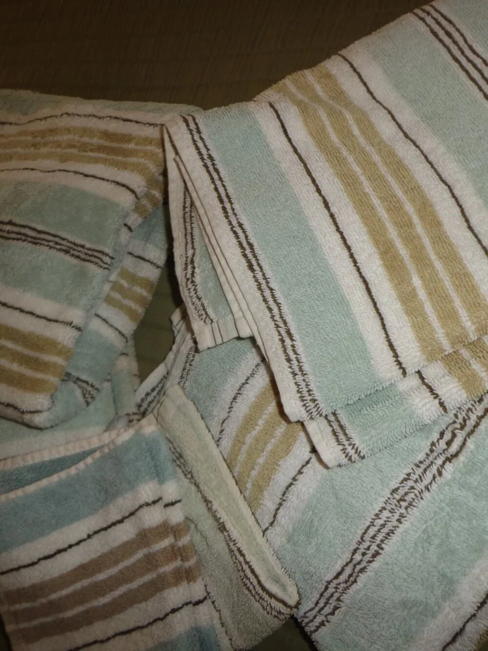 2 Sets of Pottery Barn Bath Towels Striped Used Coastal Colors